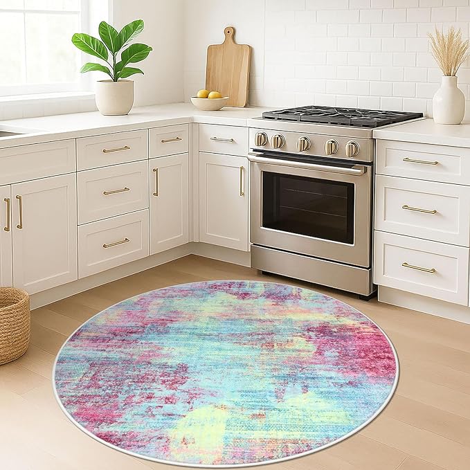 IOHOUZE Round Area Rug 5 Ft Circle Entryway Rugs Round Washable Door Mat Indoor - Image 2