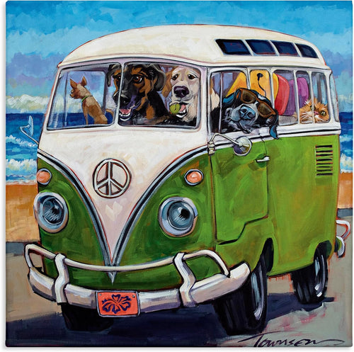 'dogs driving retro van'| canvas art, main product view