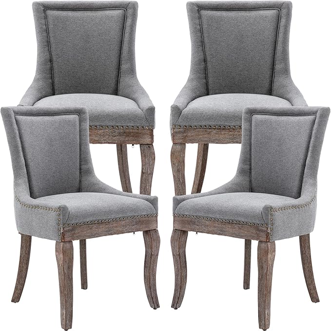 Gray Dining Chairs Set of 4, Kitchen & Dining Room Chairs, Fabric Upholst...
