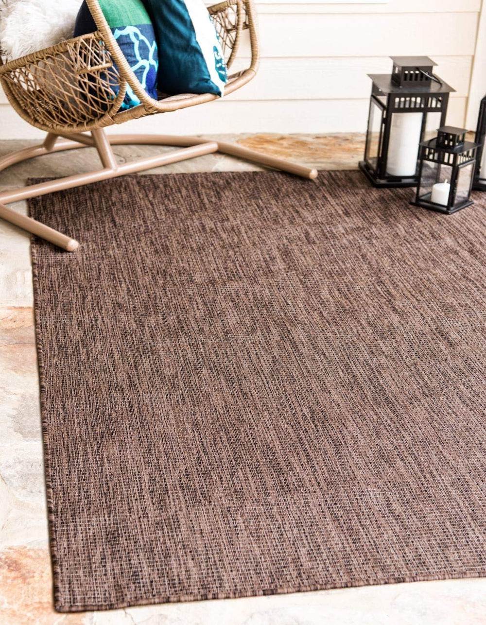 Unique Loom Collection Casual Transitional Solid Heathered Indoor/Outdoor Fla...