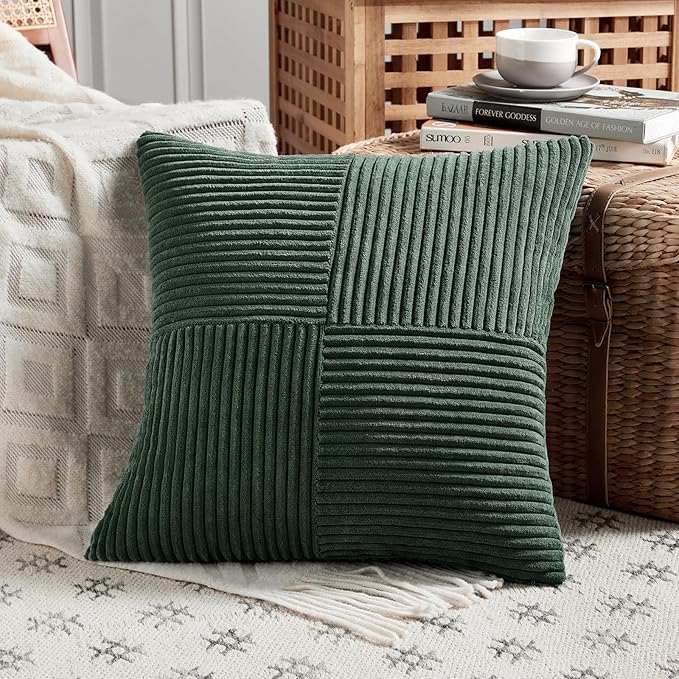 Fancy Homi Set of 2 Dark Green Decorative Throw Pillow Covers 16x16 Inch - Image 2