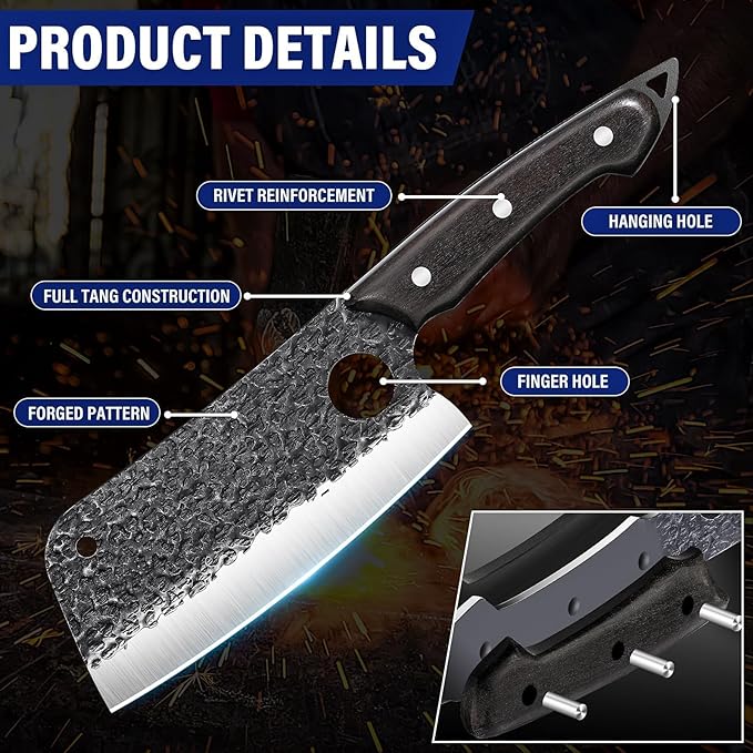 TAN REN Butcher Knife Set for Meat Cutting, Hand Forged Viking Kitchen Knives - Image 3
