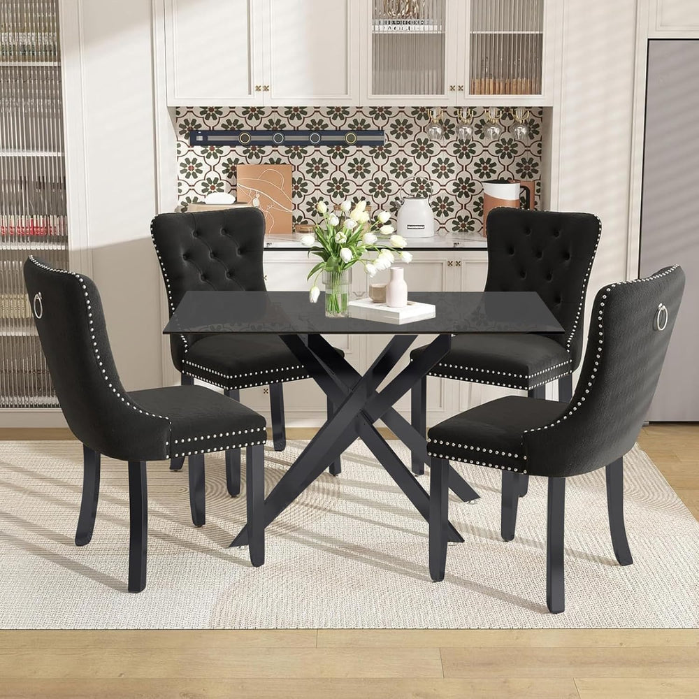 51 Inch Glass Dining Table Set for 4, Rectangular Glass Kitchen Table with 4 ...
