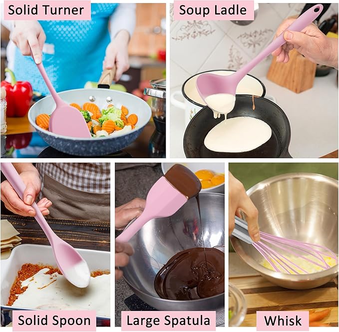 Silicone Cooking Utensils Set of 10, Leonyo Black Kitchen Utensils Set - Image 5