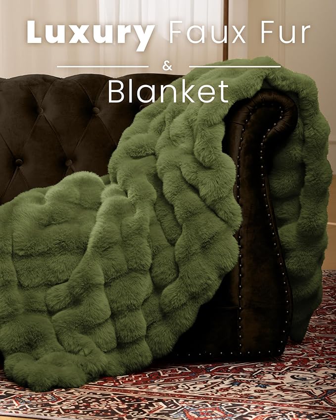 Ultra Soft Cozy Faux Fur Throw Blanket, Fuzzy Plush Thick Bubble Blanket - Image 2