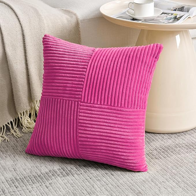 Fancy Homi 2 Packs Hot Pink Euro Decorative Throw Pillow Covers 26x26 Inch - Image 2