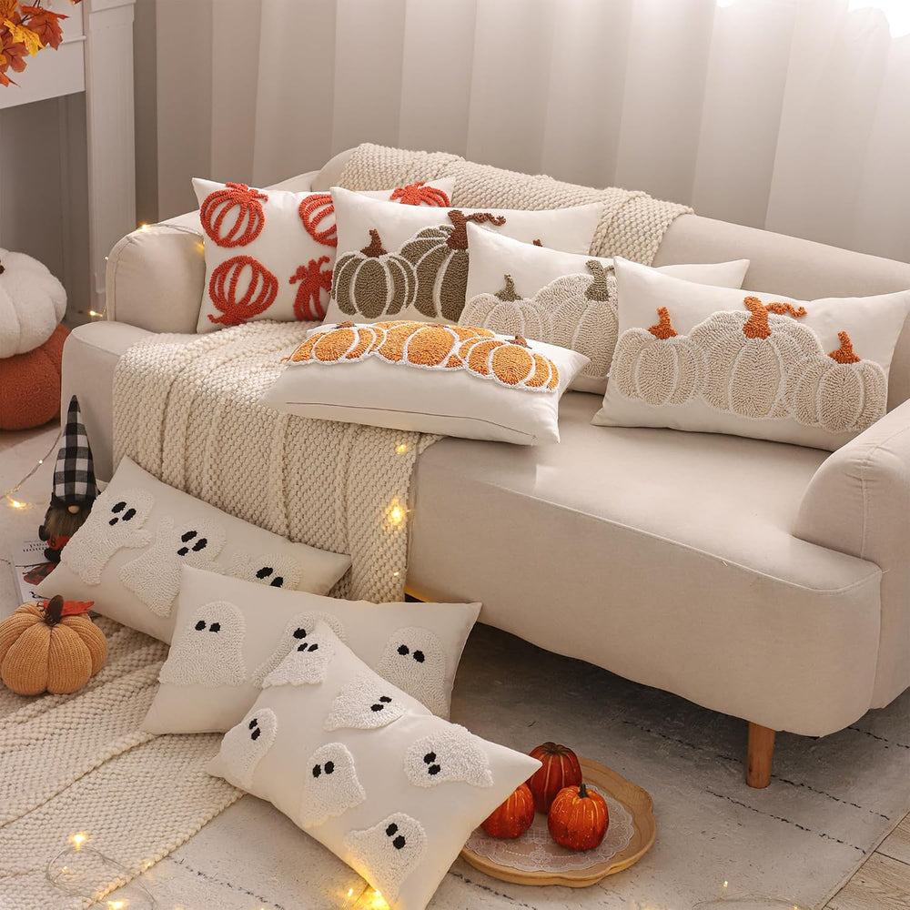 Fall Thanksgiving Pillow Covers 12x20 inch Set of 2 Beige Pumpkin
