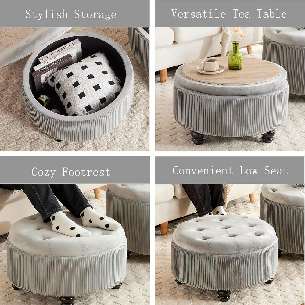 24Inch Round Storage Ottoman Coffee Table for Living Room
