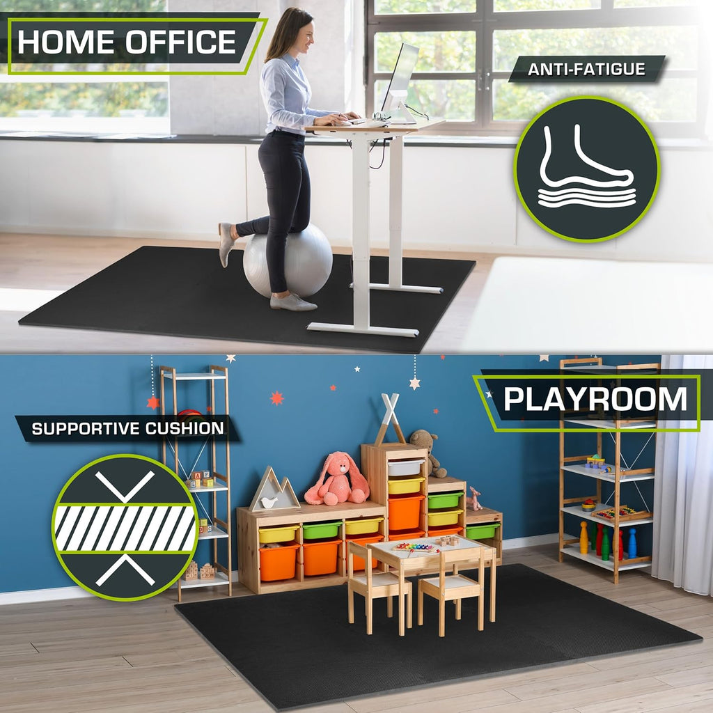 ProsourceFit Weaved Pattern Extra Thick Exercise Puzzle Mat 3/4-inch, EVA Foam Interlocking Tiles for Protective, Cushioned Flooring for Home and Gym Equipment; Black, 48 SQ FT, 12 Tiles