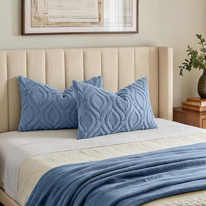 decorUhome Throw Pillow Covers 12x20 Inch Set of 2, Soft Plush Faux Wool Dusty - Image 7