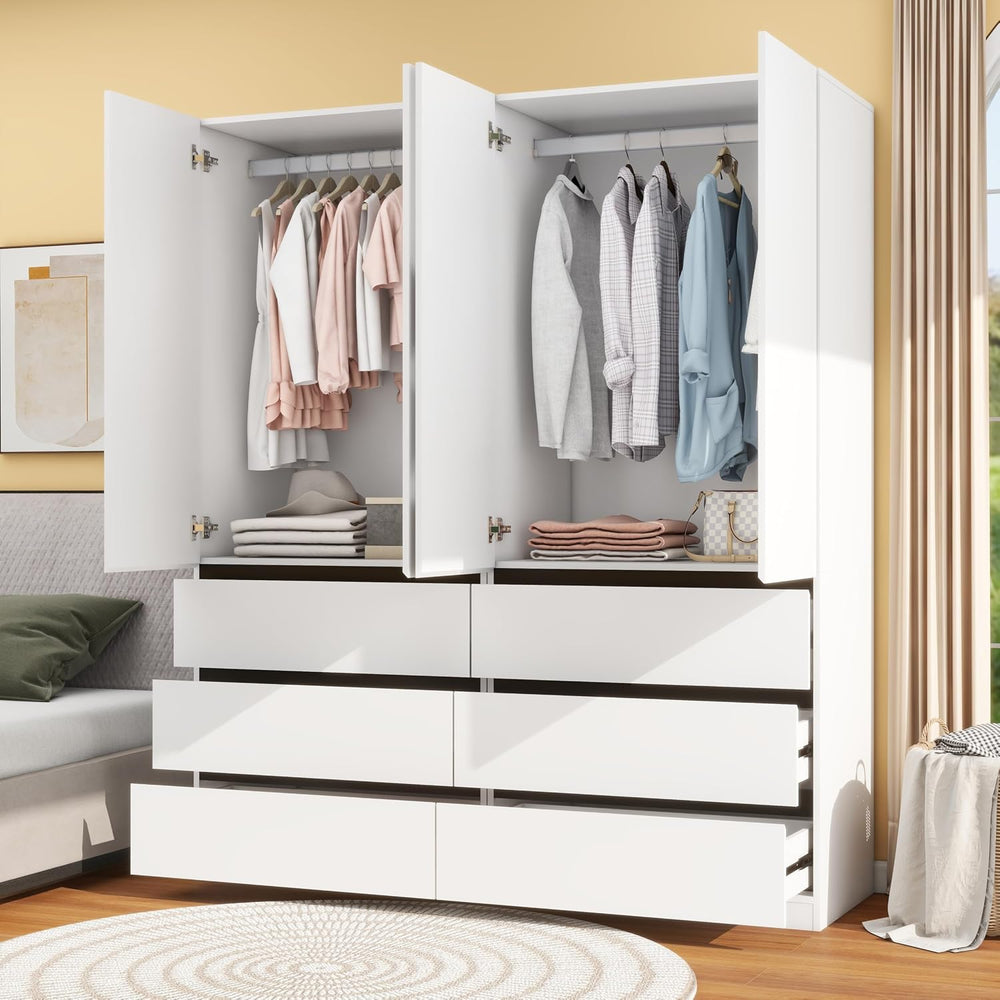 White Armoire Wardrobe Closet with 6 Drawers: 75" H x 63" W