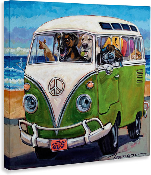 'dogs driving retro van'| canvas art shown in use