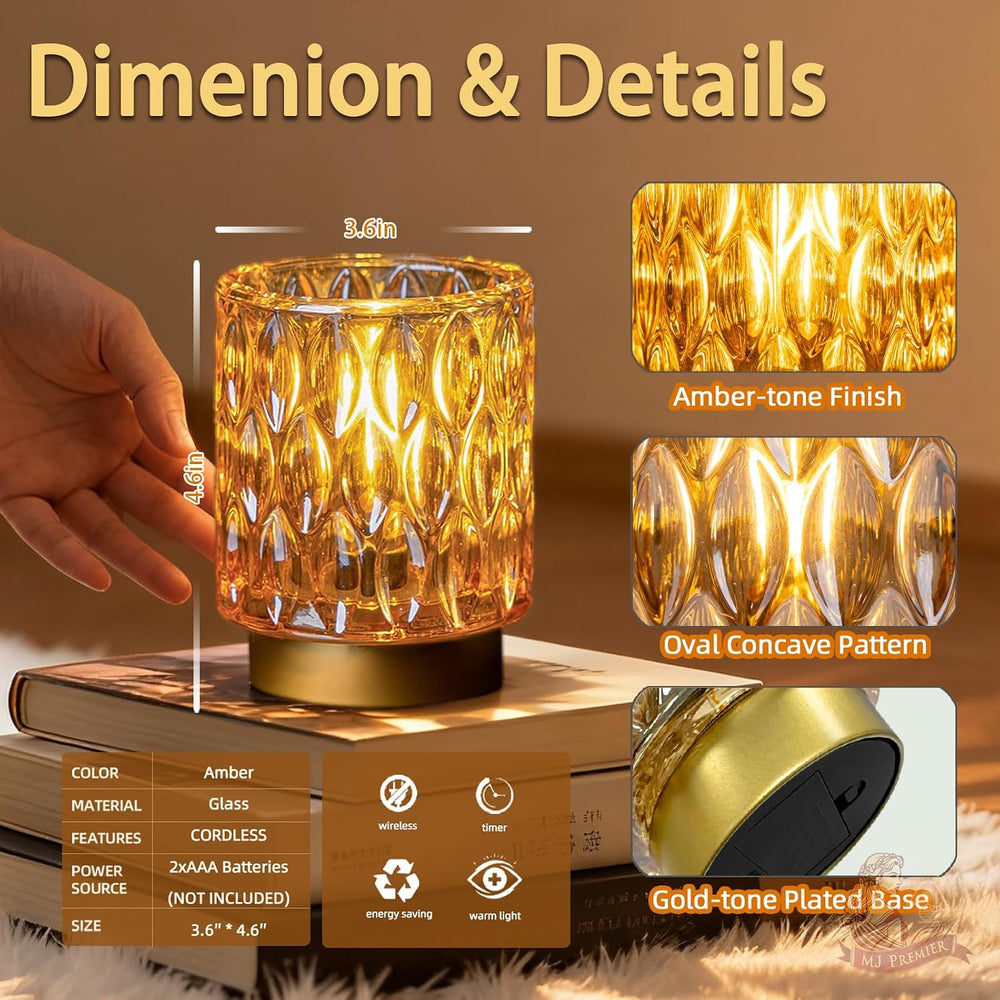 Battery Operated Table Lamp Timer, Small Cordless Lamps Decorative, 2 Amber