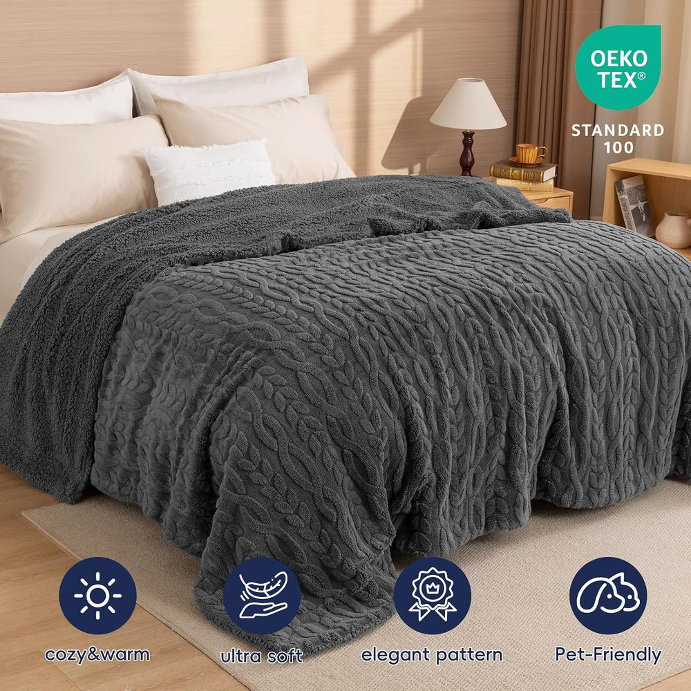 PHF Fluffy Sherpa Blanket King Size for Winter, Warm and Soft, 510GSM 3D Jacq...