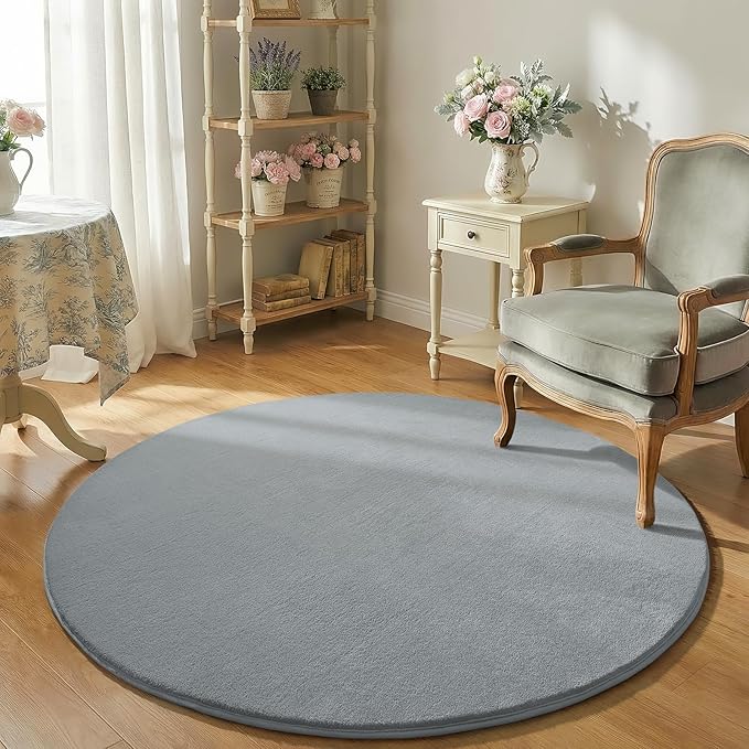 Amearea Grey Round Area Rugs 4ft Washable Circle Rugs - Image 6