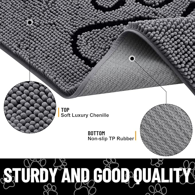 Smiry Dog Door Mat for Muddy Paws, Absorbent Dirt Trapper Non Slip Quick Dry - Image 3