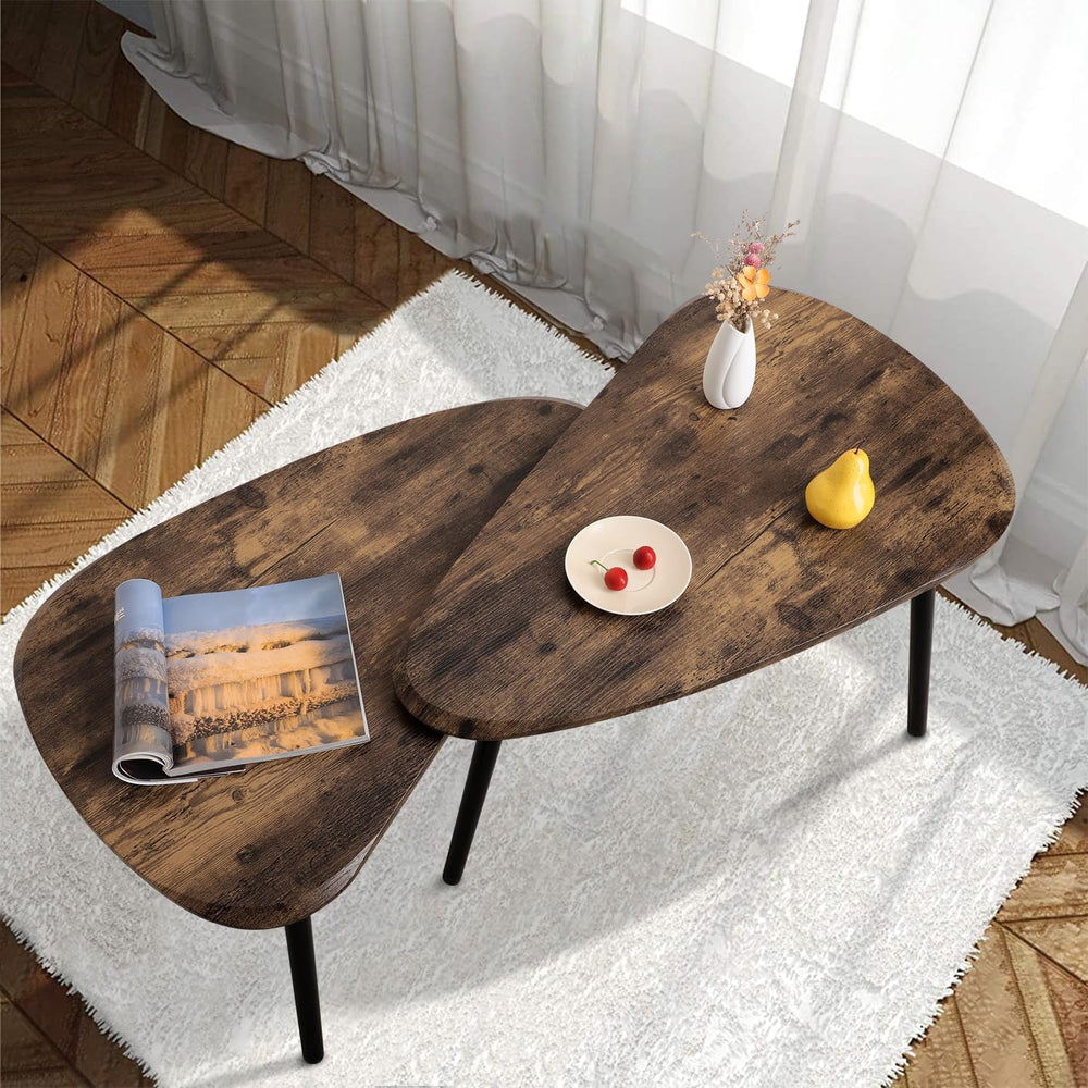 Nesting Coffee Tables, Nested Table with Wooden Legs Set of 2 - Triangle Side...