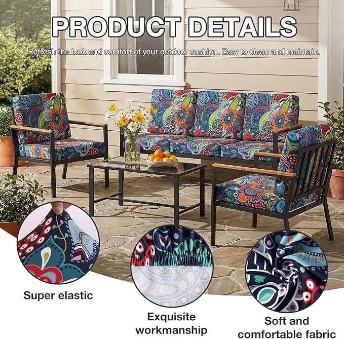 hyha 4Pcs Patio Cushion Covers, Stretch Outdoor Couch Cushion Covers Replacement - Image 3