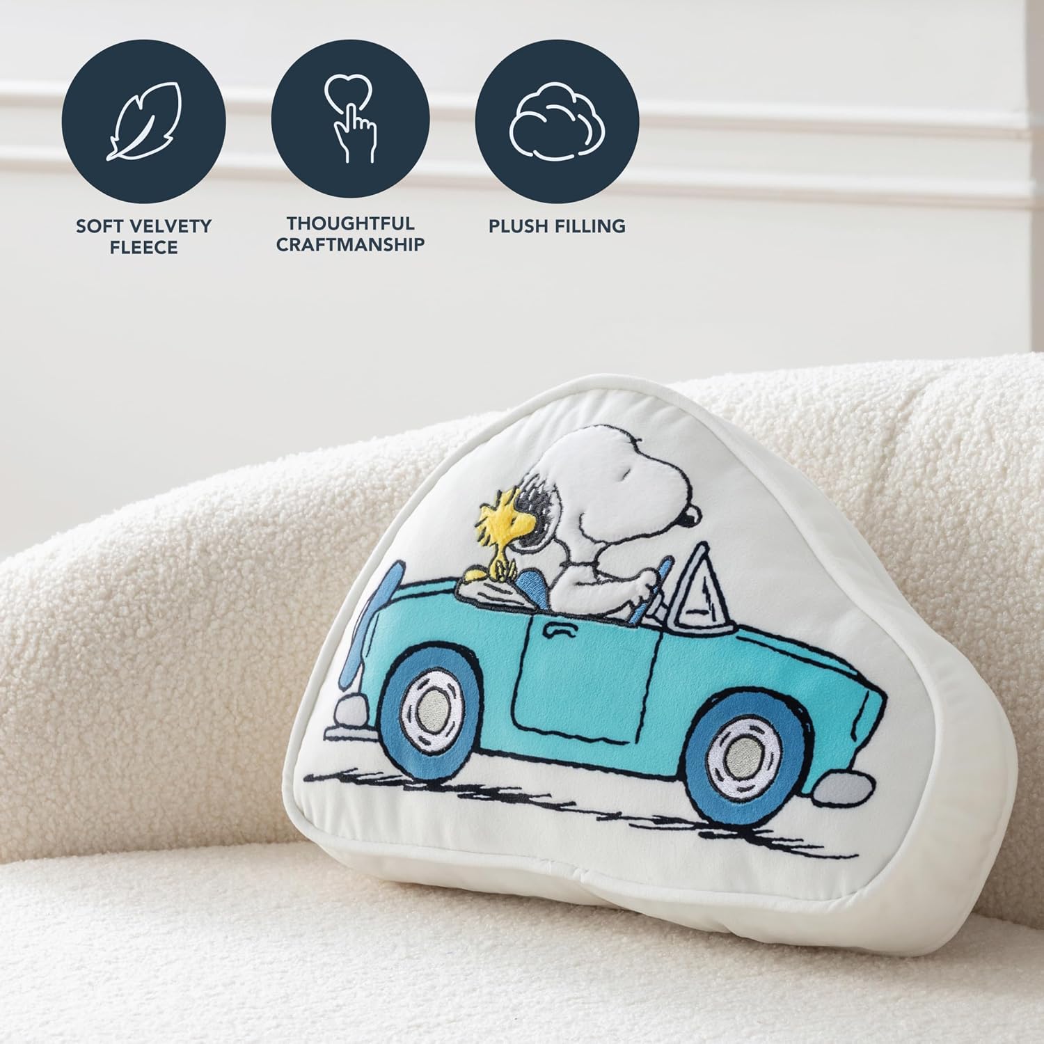 Berkshire Peanuts® Plush Throw Pillow, Gift Idea, Snoopy Cute Character Shaped Cushion, Soft Cozy Decor for Bed Couch Chair(Snoopy and Woodstock Convertible Pillow All Colorways, 15.5’’ L)