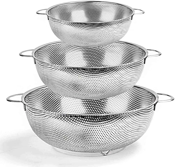 TeamFar Colander Set of 3, Stainless Steel Perforated Metal Colander Strainer by TeamFar