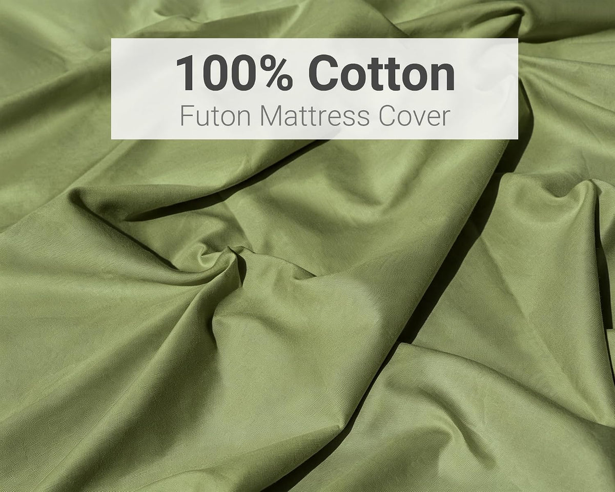 100% cotton futon mattress cover with zipper, fits shown in use