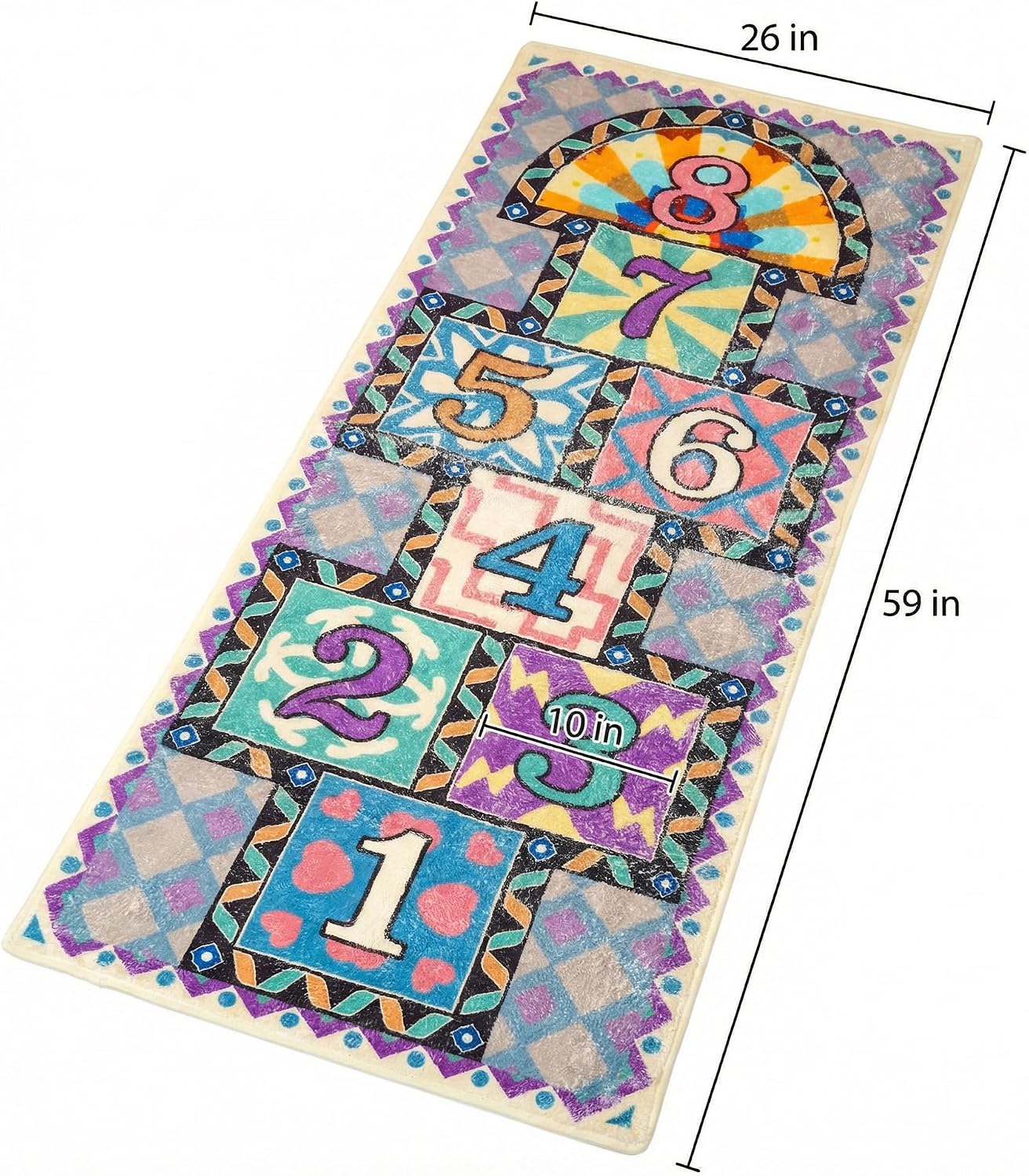 Hopscotch Rug, 59 x 26 in Ultra-Soft Faux Cashmere Floor Rug with Non-Slip Washable Design, 2 Bean Bags and Oxford Storage Bag for Home