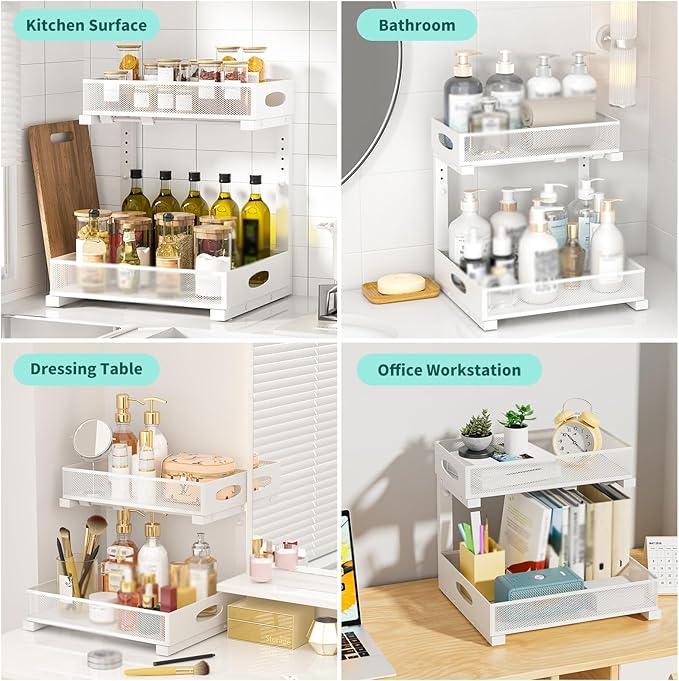 Under Sink Organizer, Extra-Wide Upgrade, 2 Pack 2 Tier Metal Slide Out Cabinet - Image 5