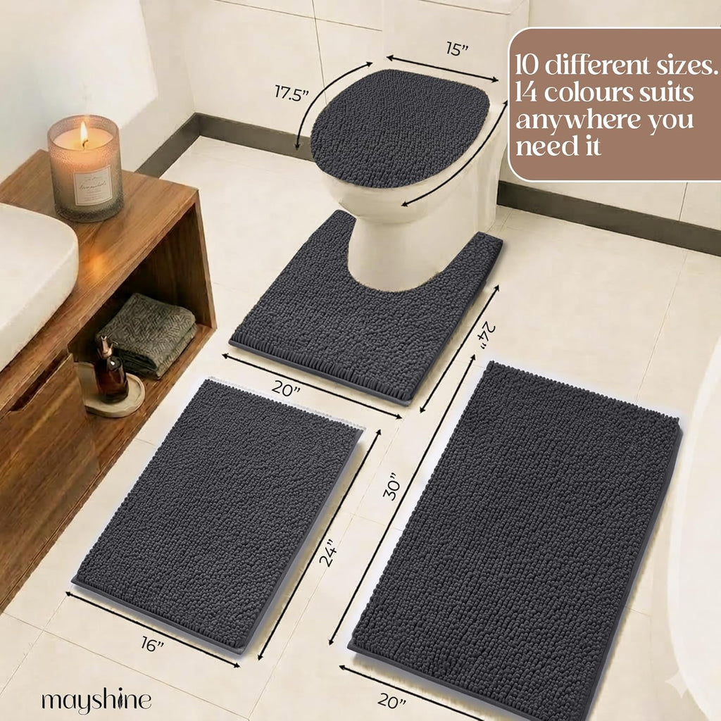 Extra Large Round Area Rug Set for Bathroom 48"x48" Soft Plush Chenille Bath Mat, Water Absorbent Non-Slip Bathroom Rug | Washable Shag Carpet, Bedroom, or Home Décor | Charcoal Gray