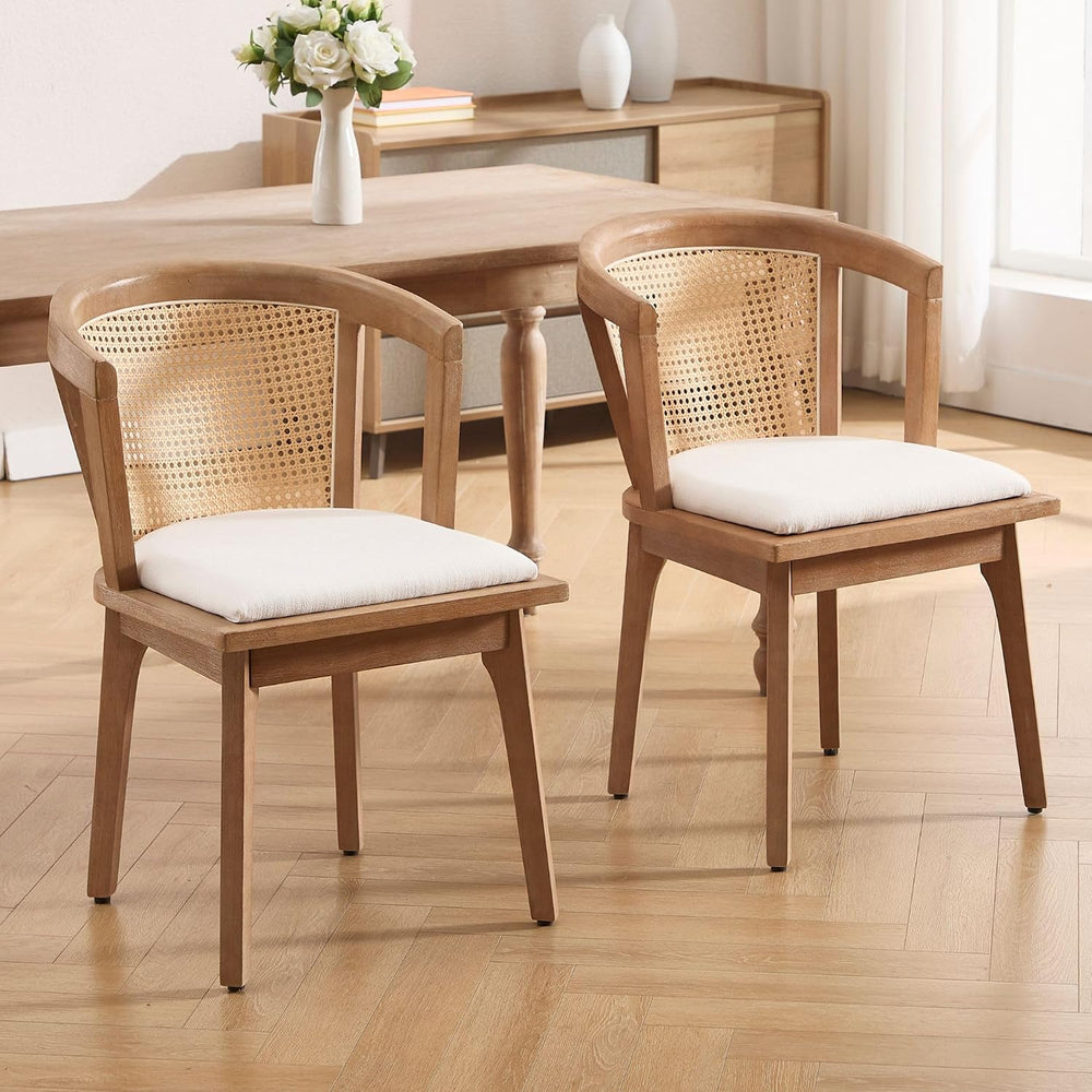 BESTANO Rattan Dining Chairs Set of 2, Mid Century Modern Farmhouse Wood Dini...