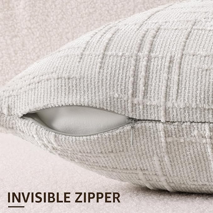 decorUhome Light Grey Chenille Euro Sham Throw Pillow Covers 24x24 Set of 2 - Image 3