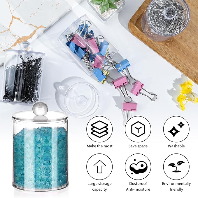 XIPENGKEJI 2 Pack Qtip Holder, Canister Apothecary Jar Set, Bathroom Jars - Image 3