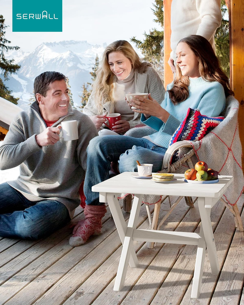 SERWALL Portable Folding Adirondack Table, HDPE Weather-Resistant, White