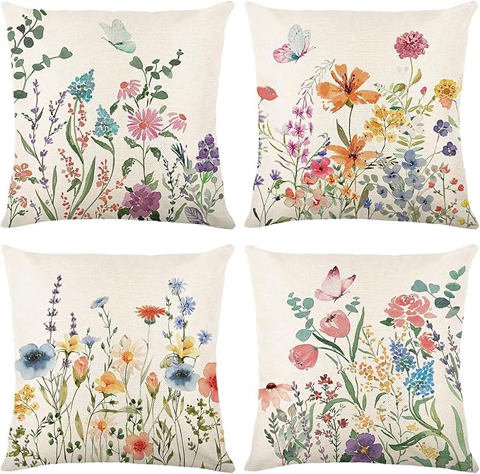 ONFAON Spring Summer Pillow Covers 20x20 Set of 4, Floral Seasonal Summer by ONFAON