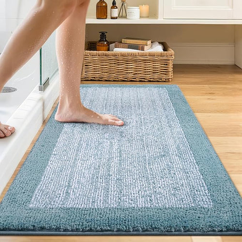 48x24 Long Bathroom Rugs Washable Non Slip, Dusty Blue Bath Mat - Image 2