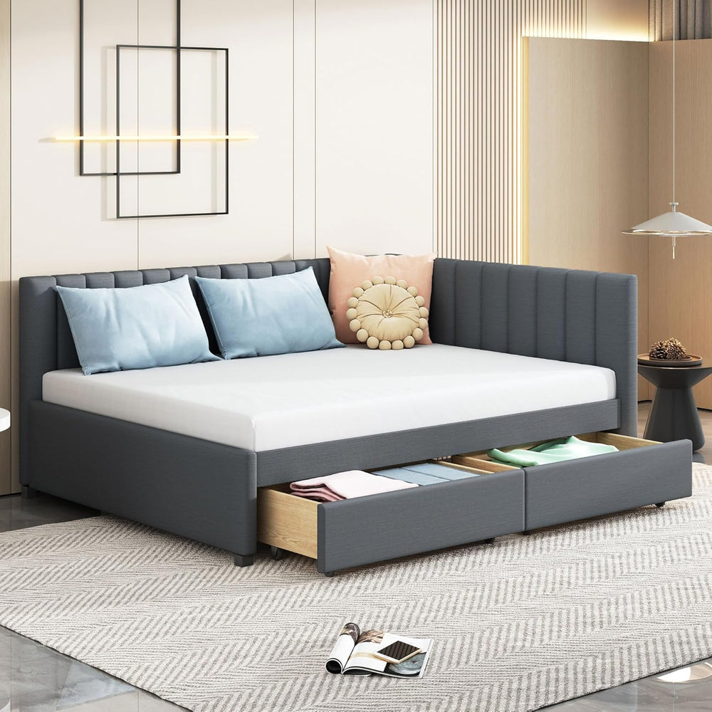 Harper & Bright Designs Upholstered Daybed with Storage Drawers, Full Siz...