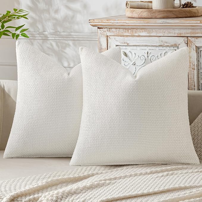 MIULEE Pack of 2 Couch Throw Pillow Covers 18x18 Inch Neutral Pure White Modern by MIULEE