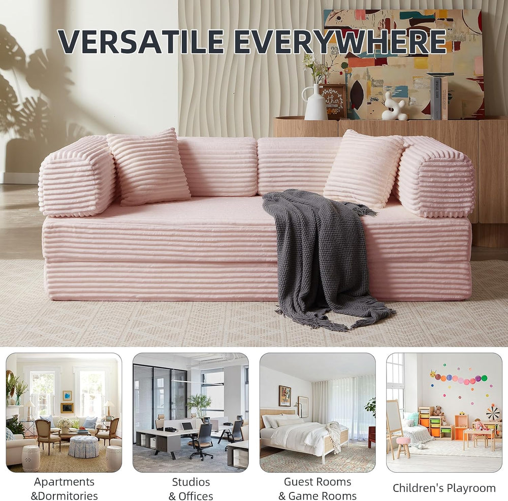 Convertible Folding Sofa Bed, Pink, 81 Inch