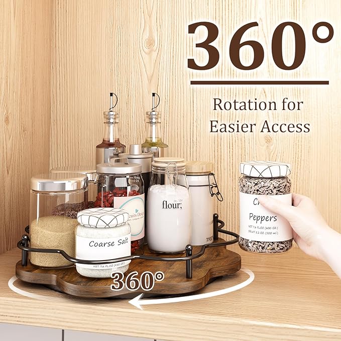 12" Lazy Susan Turntable Organizer, Round Wooden Lazy Susan Organization and - Image 2