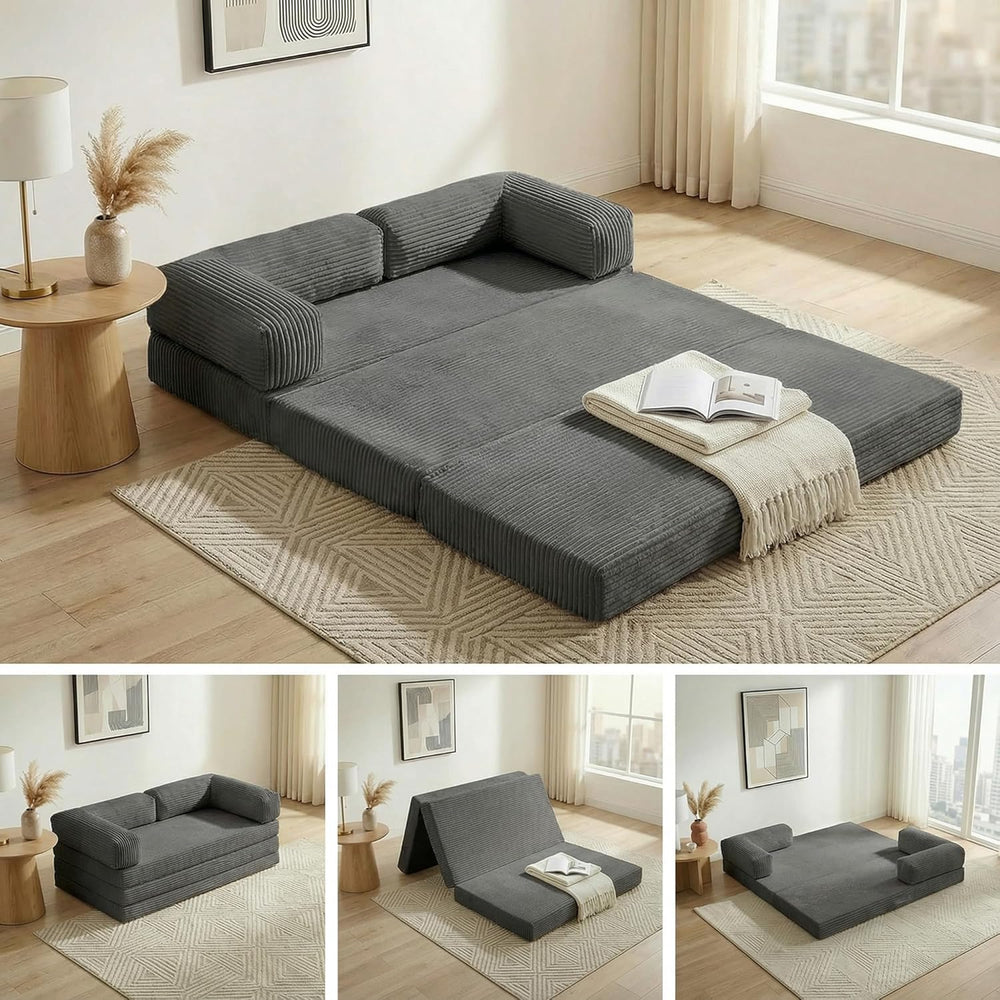 Convertible Sofa Bed Full,5-in-1 Folding Boneless Couch Corduroy Futon Sofa B...