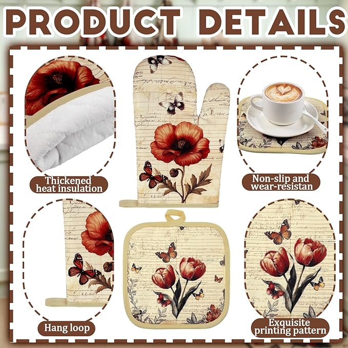 Fourluoo 10 Pcs Butterfly Kitchen Dish Towels Rugs Oven Mitts and Pot Holders - Image 5