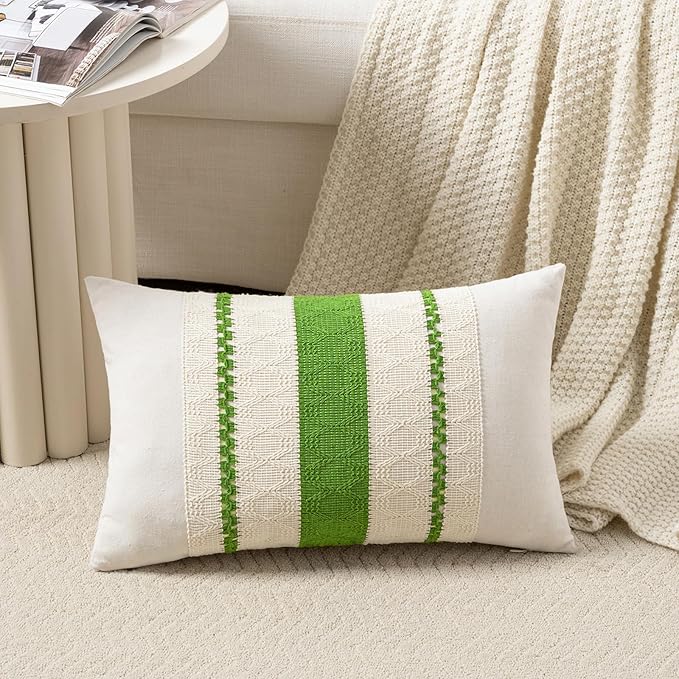 Fancy Homi Set of 1 Boho Lime Green Lumbar Decorative Throw Pillow Cover 12x20 by Fancy+Homi
