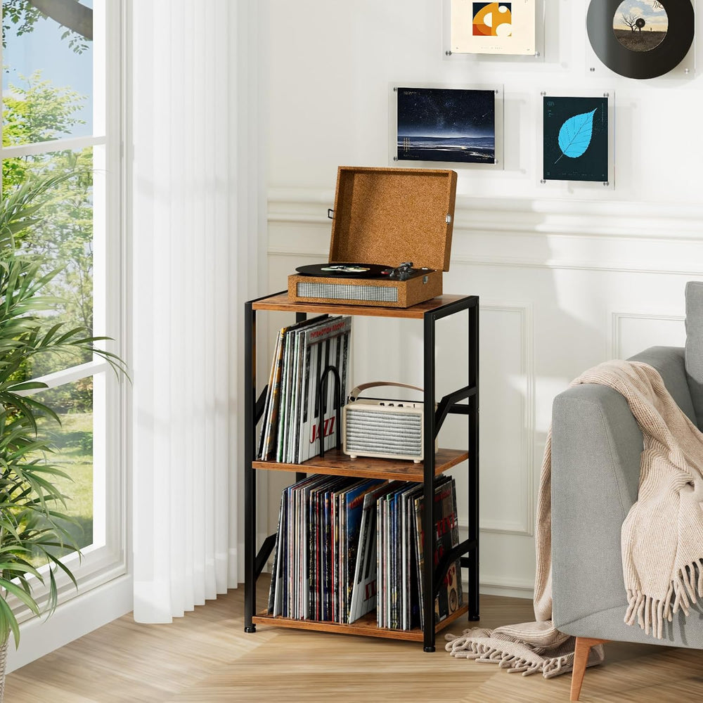 LOAKEKEL Record Player Stand, Vinyl Record Storage Up to 200 Albums, 3 Tier E...