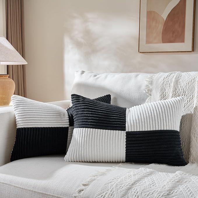 Fancy Homi Set of 2 Black White Lumbar Decorative Throw Pillow Covers 12x20 Inch by Fancy+Homi