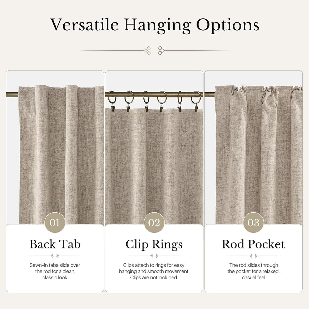 NICETOWN 100% Black Out Curtains 72 inch Long Linen Textured Set of 2