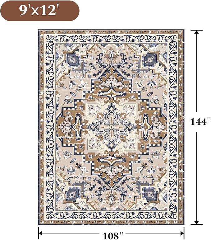 Rugflix 9x12 Area Rug for Living Room, Machine Washable Area Rugs - Image 2