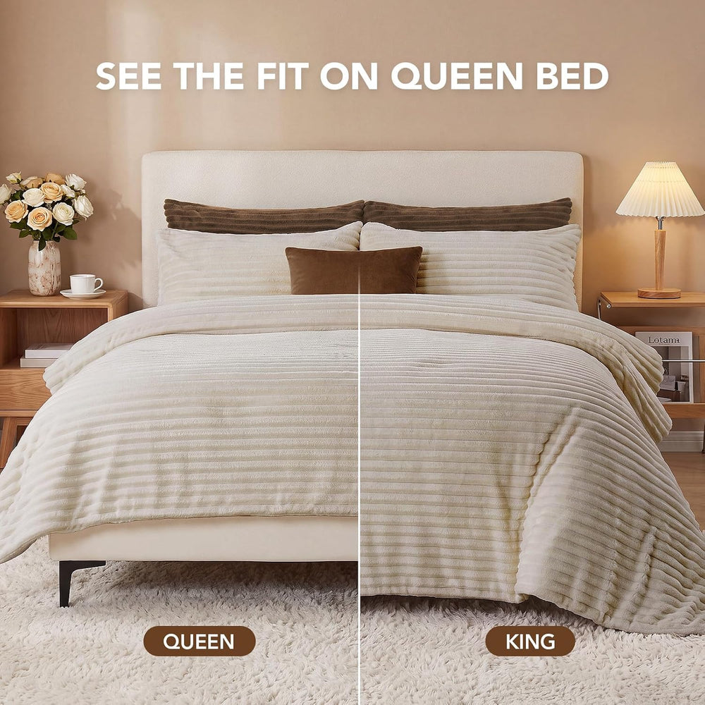 HYLEORY Fluffy Queen Comforter Set 3 Pieces - Fleece Fluffy Soft & Warm P...