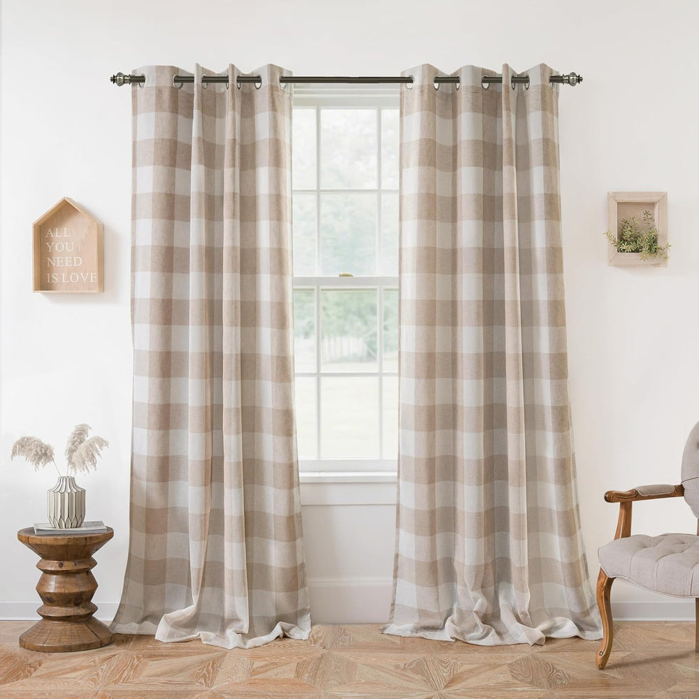 DriftAway Buffalo Plaid Blackout Curtains 2 Panels W52 x L84, Taupe