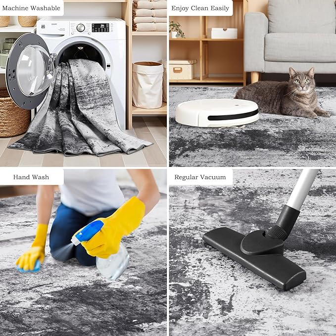 Toneed Abstract Area Rug Modern Washable Rug Soft Non Slip Rug Low Pile - Image 8