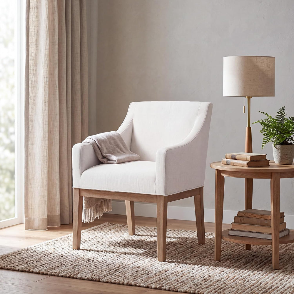 COLAMY Modern Upholstered Fabric Dining Armchair, Set of 1, White - Solid Rub...