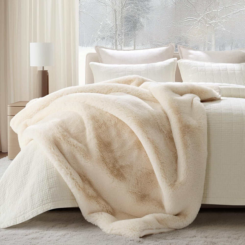 Faux Chinchilla Fur Throw Blanket, 50"x60", Arctic White